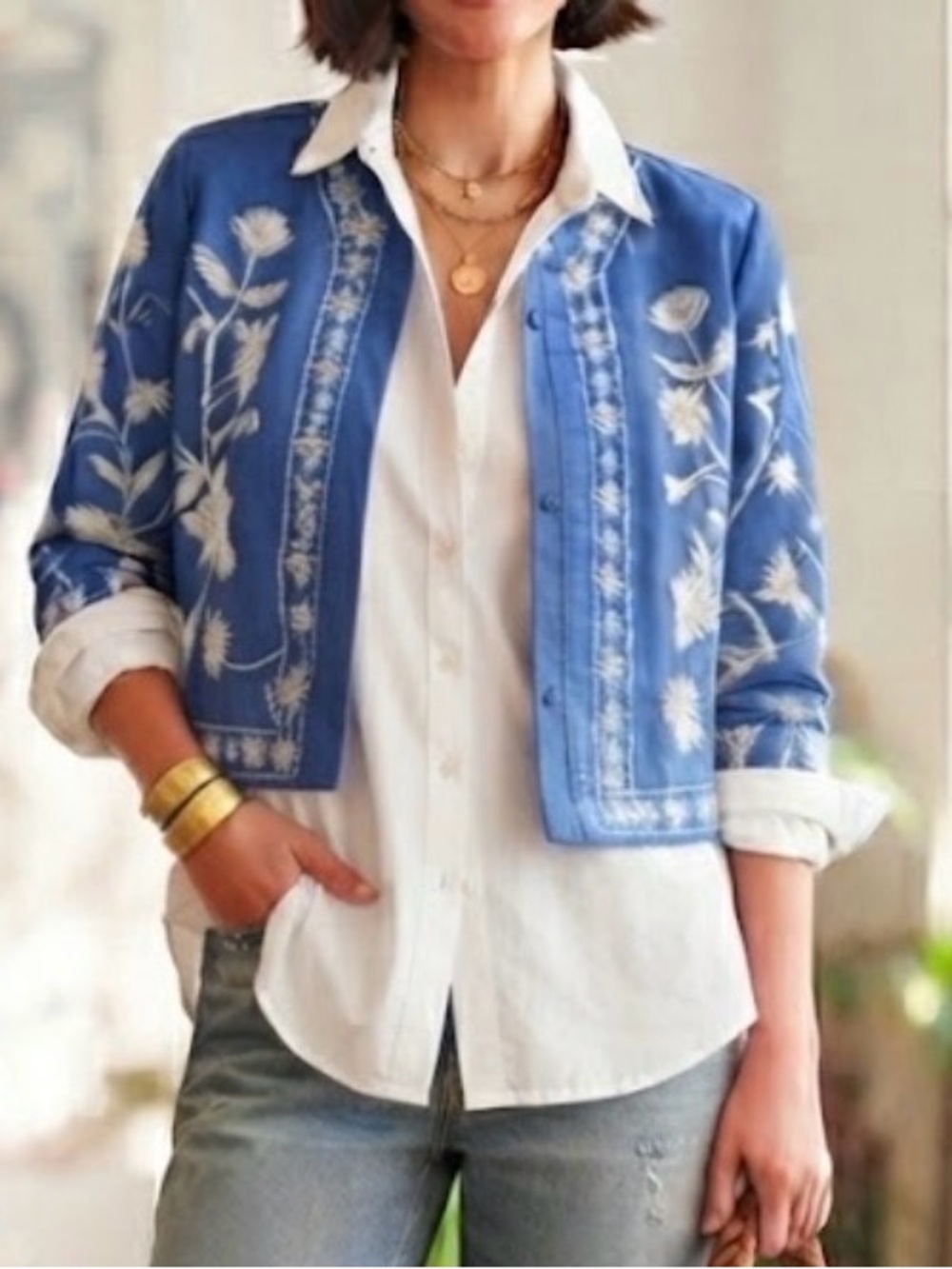 Liv Los Angeles Royal Blue Embroidered Floral Jacket | Size Large